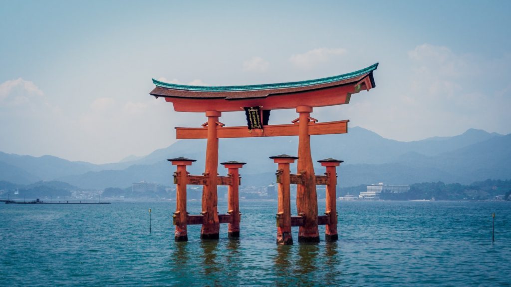 Japanese shinto shrine in the water