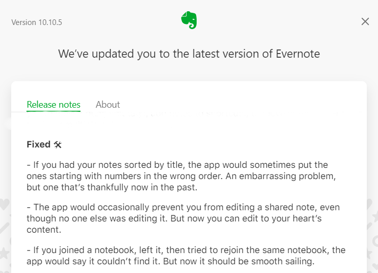 example of conversational release notes from evernote