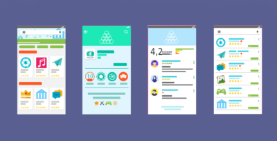 Illustration of 4 mobile screens without copy