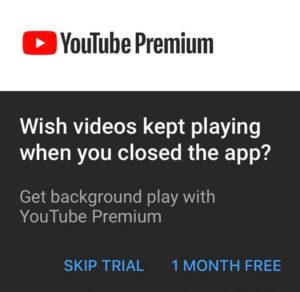 Screenshot of YouTuble's confusing popup that tries to make people sign up for the premium version