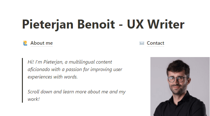 Pieterjan Benoit UX writing portfolio cover